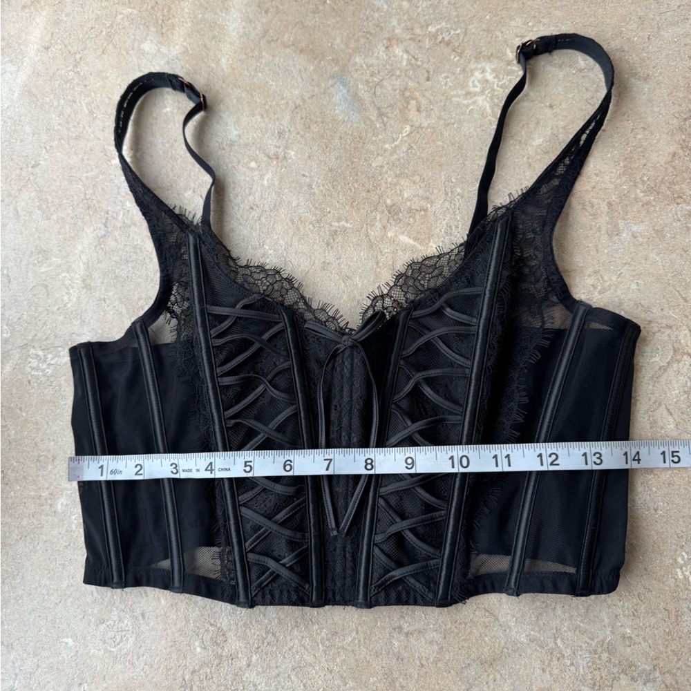 Victoria's Secret Dream Angels unlined black lace-up corset top, Size Large - Picture 5 of 12